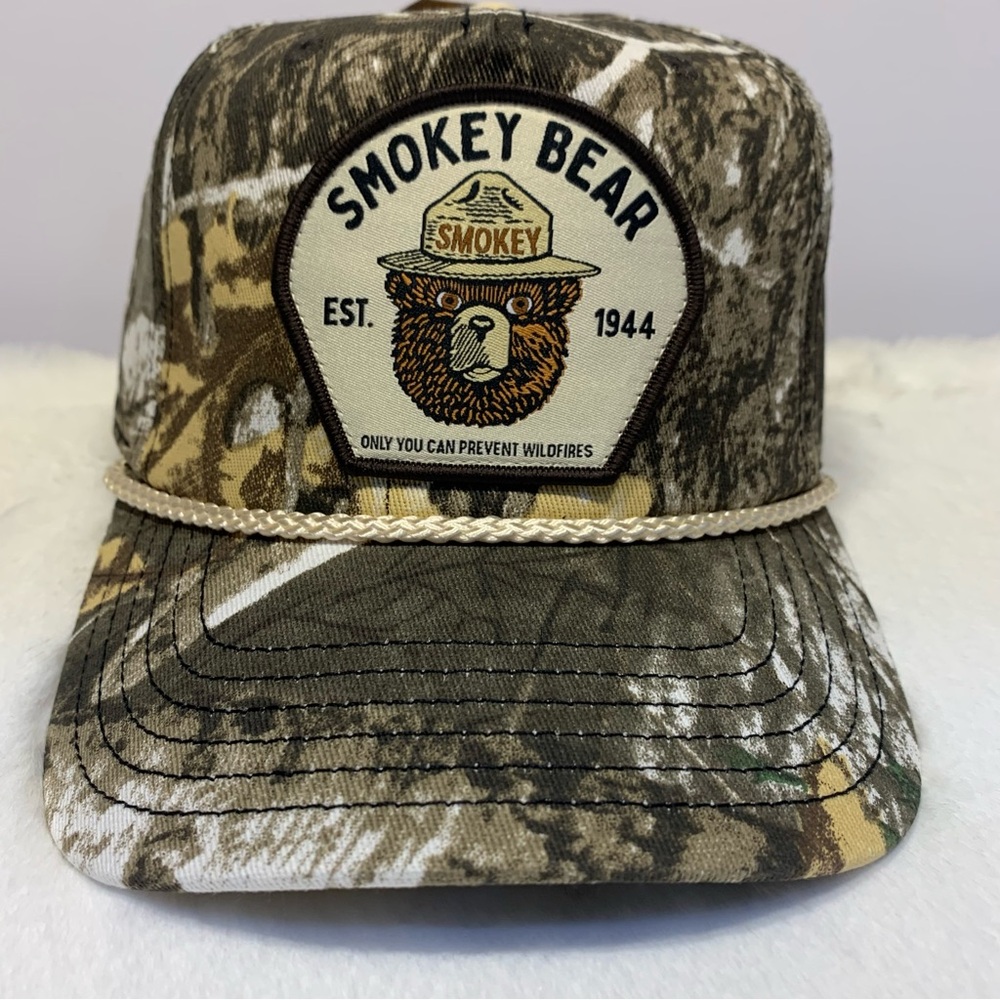 Smokey The Bear Forest Camo Snapback Trucker Hat Rope Accent Mad Engine OSFM - Picture 2 of 10